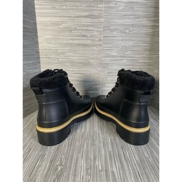 Marc Fisher LTD Womens Fairly Winter Boots Black Fur Trim Ankle Lace Up 10 M New - Picture 6 of 9